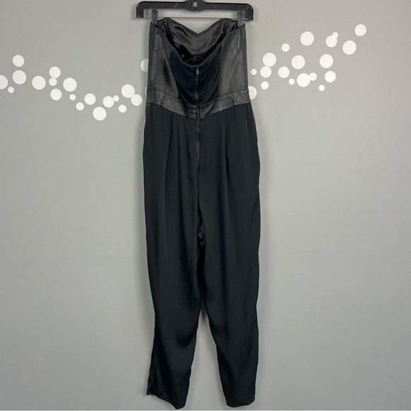 Milly Strapless Bustier Jumpsuit Black Silk Lamb Leather Trim Size 8 - Picture 6 of 12